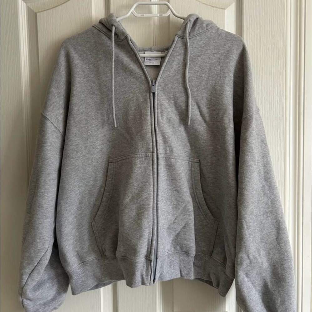 Aritzia Grey Cozy Fleece Mega Drop Shoulder Zip Hoodie